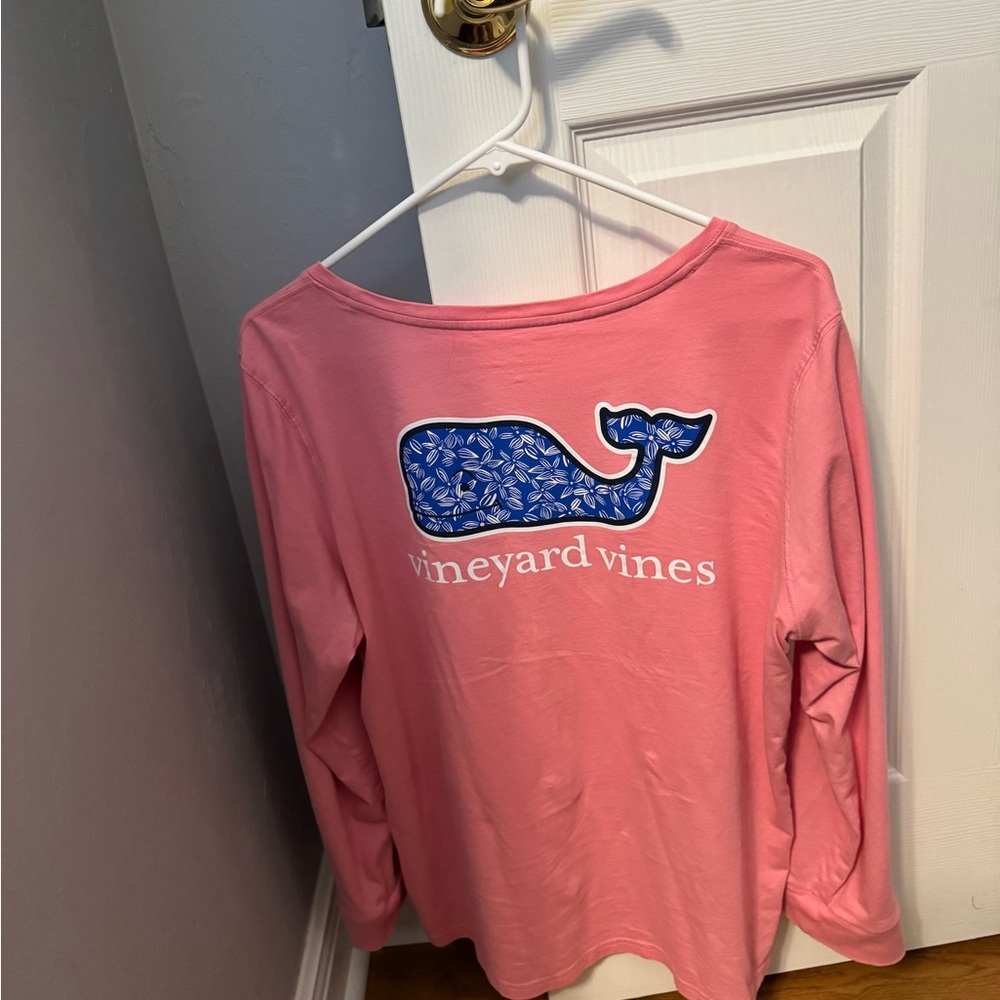 Vineyard Vines Pink Long Sleeve with Blue Whale Graphic